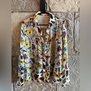 Alice + Olivia White Floral Butterfly Print Blouse